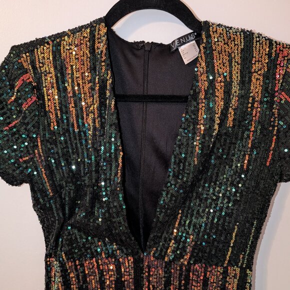 Venus Low Plunge Sequin Mini Dress - Size 4 - Picture 2 of 13